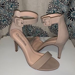 Nude ankle strap heels